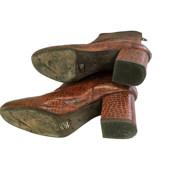 Free People Cecile Brown Croc Embossed Leather Block Heel Booties Size 37/6.5 - Picture 5 of 12